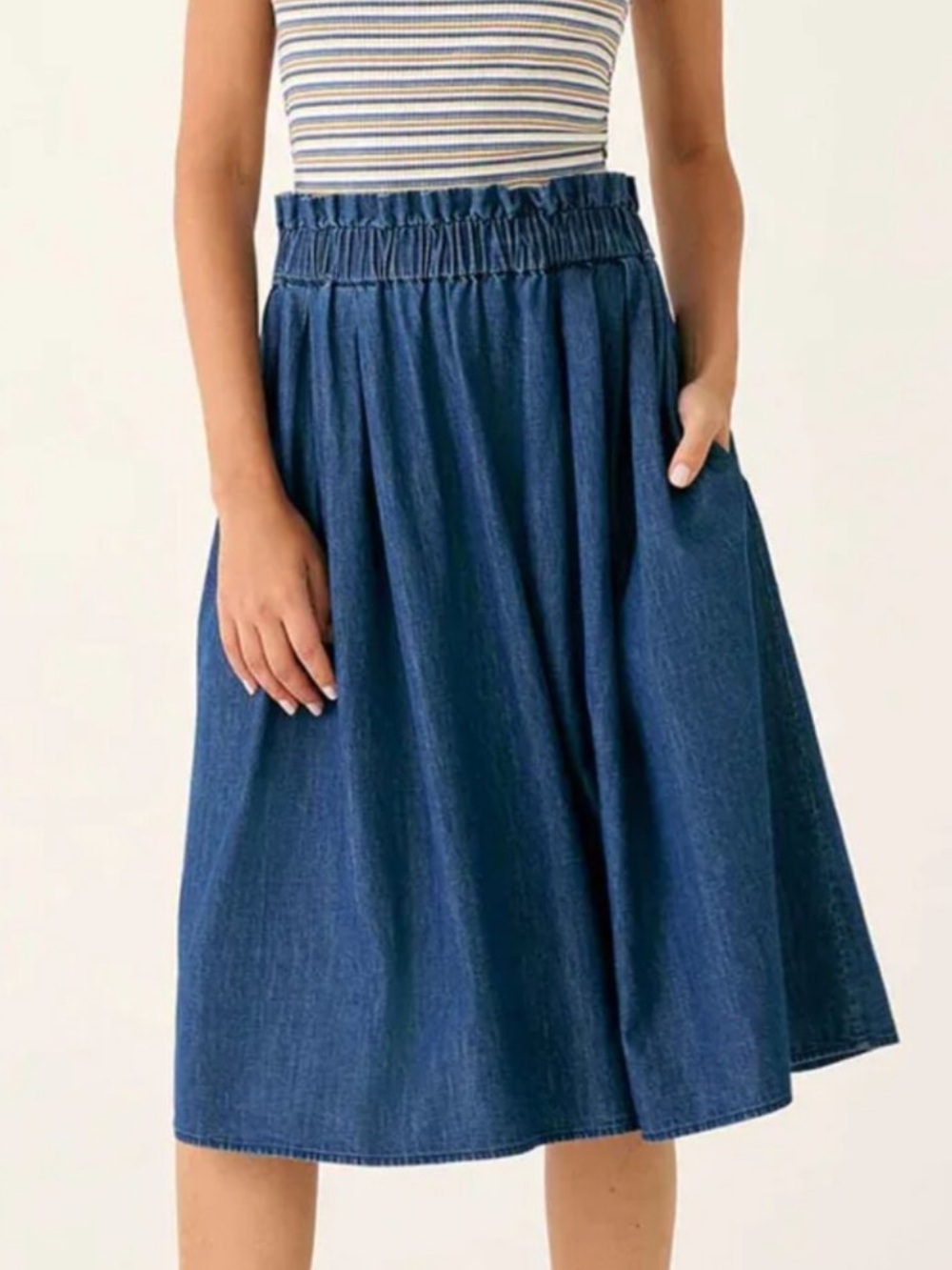Mersea Billie Chambray Denim Skirt Size Large Blue Jean Cotton Pockets Capsule